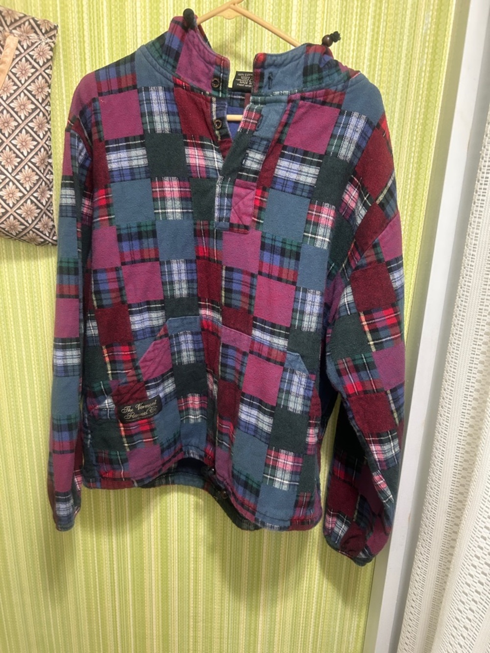Vintage Plaid Pullover Hoodie - Multicolor Vermont flannel company heavyweight